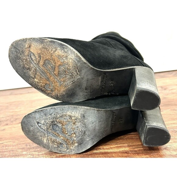 Free People Tennison Boots Size 37 Tall Black Suede Leather Pull On Heels Slouch - Picture 13 of 15